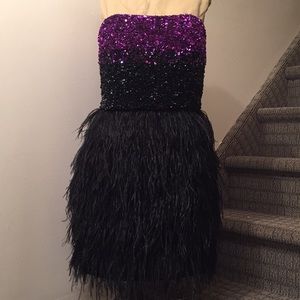 Badgley Mischka Sequin/Feathered Dress